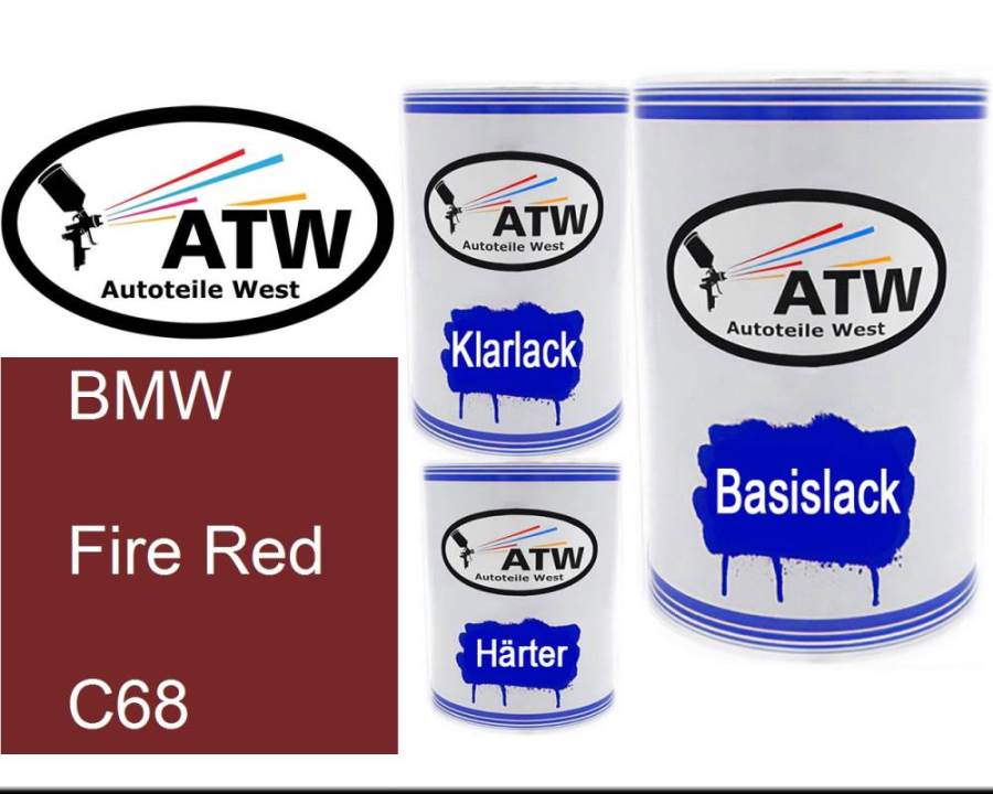 BMW, Fire Red, C68: 500ml Lackdose + 500ml Klarlack + 250ml Härter - Set, von ATW Autoteile West.